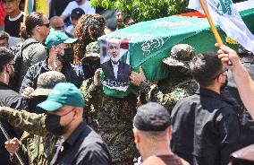 Members of the Palestinian Joint Action Committee Hold Rally and Symbolic Funeral for Late Hamas Leader Ismail Haniyeh In Beirut