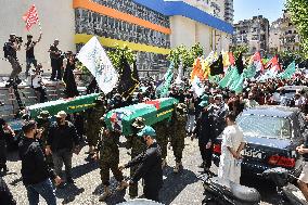 Members of the Palestinian Joint Action Committee Hold Rally and Symbolic Funeral for Late Hamas Leader Ismail Haniyeh In Beirut