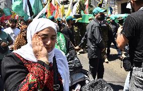 Members of the Palestinian Joint Action Committee Hold Rally and Symbolic Funeral for Late Hamas Leader Ismail Haniyeh In Beirut