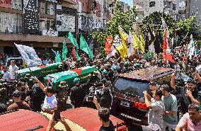 Members of the Palestinian Joint Action Committee Hold Rally and Symbolic Funeral for Late Hamas Leader Ismail Haniyeh In Beirut