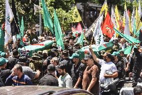 Members of the Palestinian Joint Action Committee Hold Rally and Symbolic Funeral for Late Hamas Leader Ismail Haniyeh In Beirut