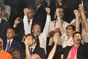 Paris 2024 - Macron Celebrates With VIPs In The Stands