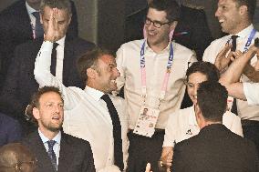 Paris 2024 - Macron Celebrates With VIPs In The Stands