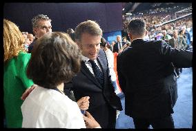 Paris 2024 - President Macron Congratulates Gold Medal Teddy Riner