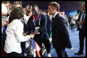 Paris 2024 - President Macron Congratulates Gold Medal Teddy Riner