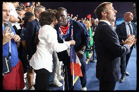 Paris 2024 - President Macron Congratulates Gold Medal Teddy Riner