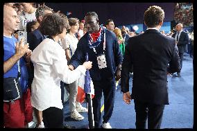 Paris 2024 - President Macron Congratulates Gold Medal Teddy Riner