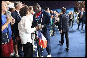 Paris 2024 - President Macron Congratulates Gold Medal Teddy Riner