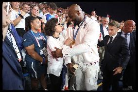 Paris 2024 - President Macron Congratulates Gold Medal Teddy Riner