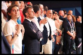 Paris 2024 - President Macron Congratulates Gold Medal Teddy Riner