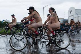 Bikers Ride In World Naked Bike Ride Event In St. Louis