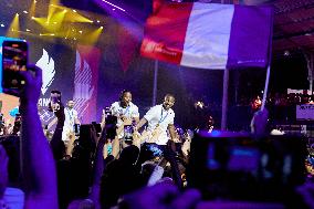 The French Judo Team Celebrate With Supporters At The Club France