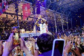 Teddy Riner Celebrate With Supporters At The Club France