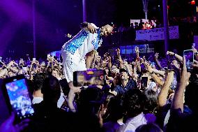 Teddy Riner Celebrate With Supporters At The Club France