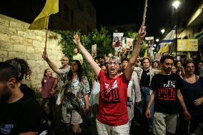 Rally for Hostage Release Near Israeli Prime Minister's Residence, Jerusalem