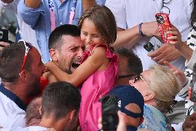 Paris 2024 - Tennis - Novak Djokovic Celebrates With Family In The Stands