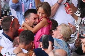 Paris 2024 - Tennis - Novak Djokovic Celebrates With Family In The Stands