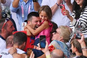 Paris 2024 - Tennis - Novak Djokovic Celebrates With Family In The Stands