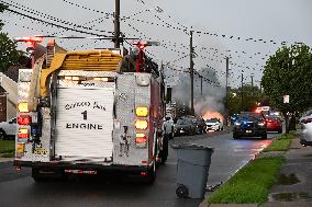 Wires Down And Car Catches Fire After Lightning Thunderstorm In Elmwood Park New Jersey