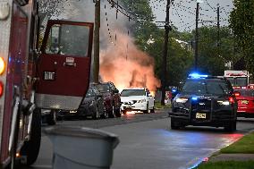 Wires Down And Car Catches Fire After Lightning Thunderstorm In Elmwood Park New Jersey