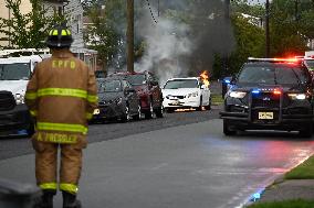 Wires Down And Car Catches Fire After Lightning Thunderstorm In Elmwood Park New Jersey