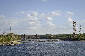 Water level drops in Dnipro River in Zaporizhzhia