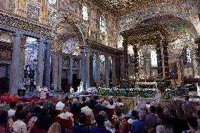 Pope Francis Celebrates 'Miracle Of The Snow' At Basilica Of St. Mary Major