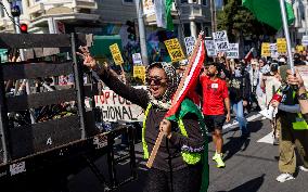 San Francisco Pro-Palestine Demonstration Marking 300 Days Of Israel's Bombardment Of Gaza