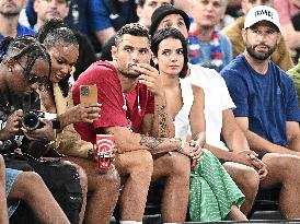 Paris 2024 - Basketball - Florent Manaudou And Girlfriend At France v Canada