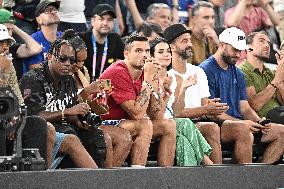 Paris 2024 - Basketball - Florent Manaudou And Girlfriend At France v Canada