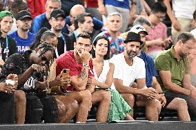 Paris 2024 - Basketball - Florent Manaudou And Girlfriend At France v Canada