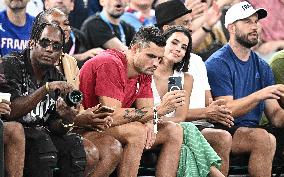 Paris 2024 - Basketball - Florent Manaudou And Girlfriend At France v Canada