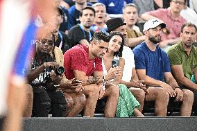 Paris 2024 - Basketball - Florent Manaudou And Girlfriend At France v Canada