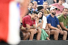 Paris 2024 - Basketball - Florent Manaudou And Girlfriend At France v Canada