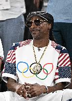 Paris 2024 - Basketball - Snoop Dogg And A'ja Wilson at USA v Brazil