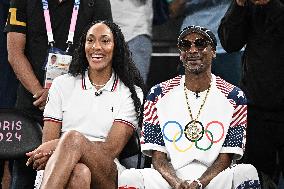 Paris 2024 - Basketball - Snoop Dogg And A'ja Wilson at USA v Brazil