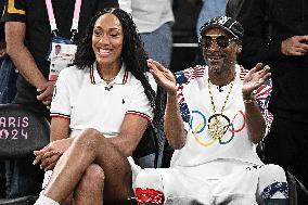 Paris 2024 - Basketball - Snoop Dogg And A'ja Wilson at USA v Brazil