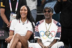 Paris 2024 - Basketball - Snoop Dogg And A'ja Wilson at USA v Brazil