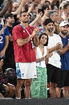 Paris 2024 - Basketball - Florent Manaudou And Girlfriend At France v Canada