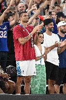 Paris 2024 - Basketball - Florent Manaudou And Girlfriend At France v Canada