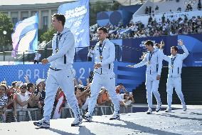 Paris 2024 - Fans cheer medalists at the Parc des Champions in Paris FA