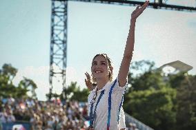 Paris 2024 - Fans cheer medalists at the Parc des Champions in Paris FA