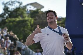 Paris 2024 - Fans cheer medalists at the Parc des Champions in Paris FA