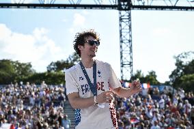 Paris 2024 - Fans cheer medalists at the Parc des Champions in Paris FA