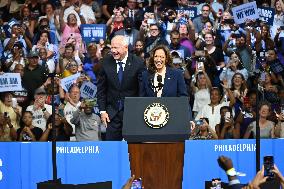 Democratic Presidential Nominee U.S. Vice President Kamala Harris And Running Mate Minnesota Governor Tim Walz At Campaign Rally