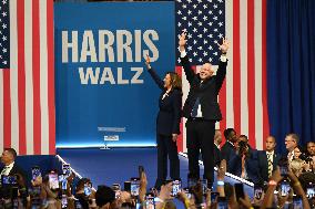 Democratic Presidential Nominee U.S. Vice President Kamala Harris And Running Mate Minnesota Governor Tim Walz At Campaign Rally