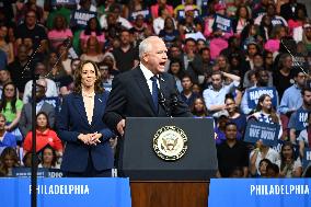 Democratic Presidential Nominee U.S. Vice President Kamala Harris And Running Mate Minnesota Governor Tim Walz At Campaign Rally