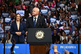 Democratic Presidential Nominee U.S. Vice President Kamala Harris And Running Mate Minnesota Governor Tim Walz At Campaign Rally