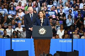 Democratic Presidential Nominee U.S. Vice President Kamala Harris And Running Mate Minnesota Governor Tim Walz At Campaign Rally