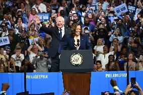 Democratic Presidential Nominee U.S. Vice President Kamala Harris And Running Mate Minnesota Governor Tim Walz At Campaign Rally